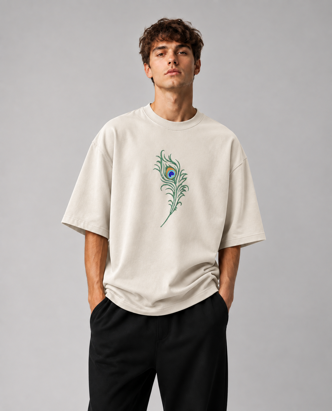 Divine Feather Embroidered Oversized T-Shirt