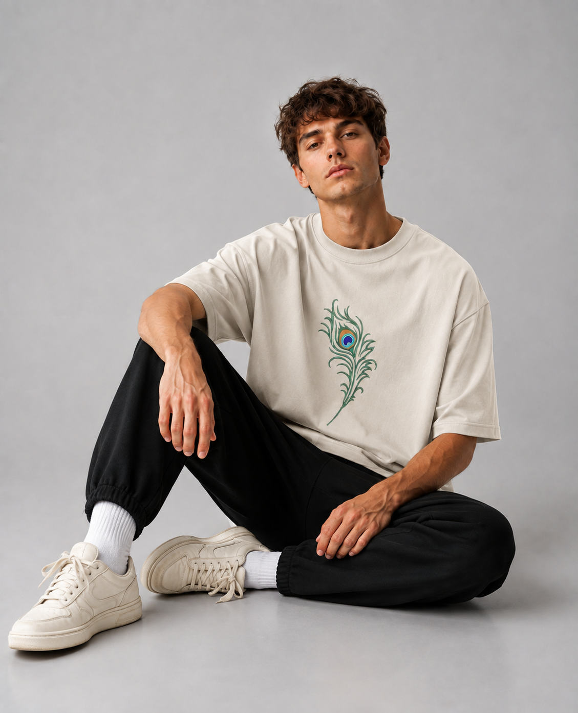 Divine Feather Embroidered Oversized T-Shirt