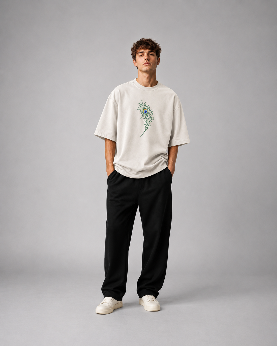 Divine Feather Embroidered Oversized T-Shirt