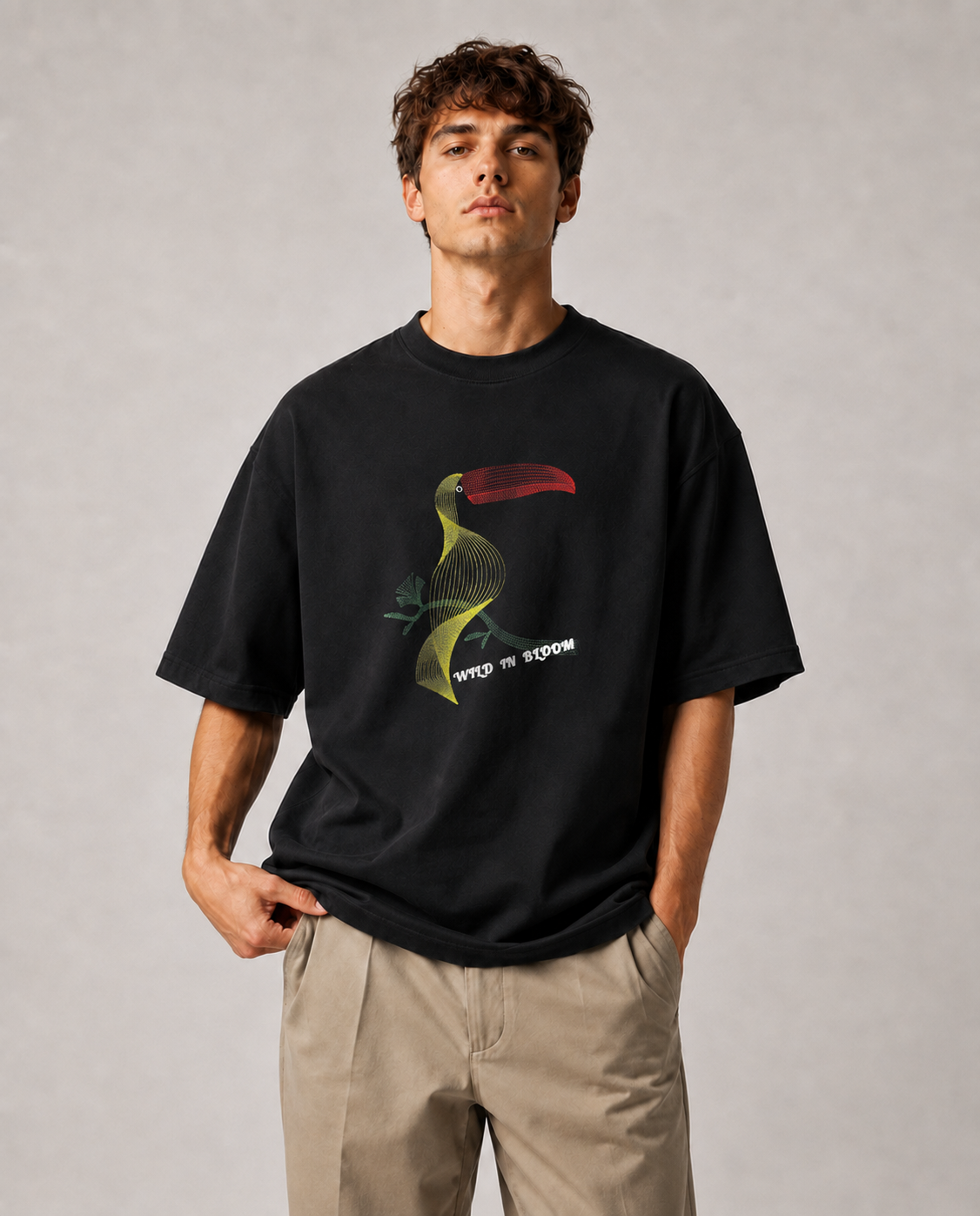 Toucan Bloom Embroidered Oversized T-Shirt