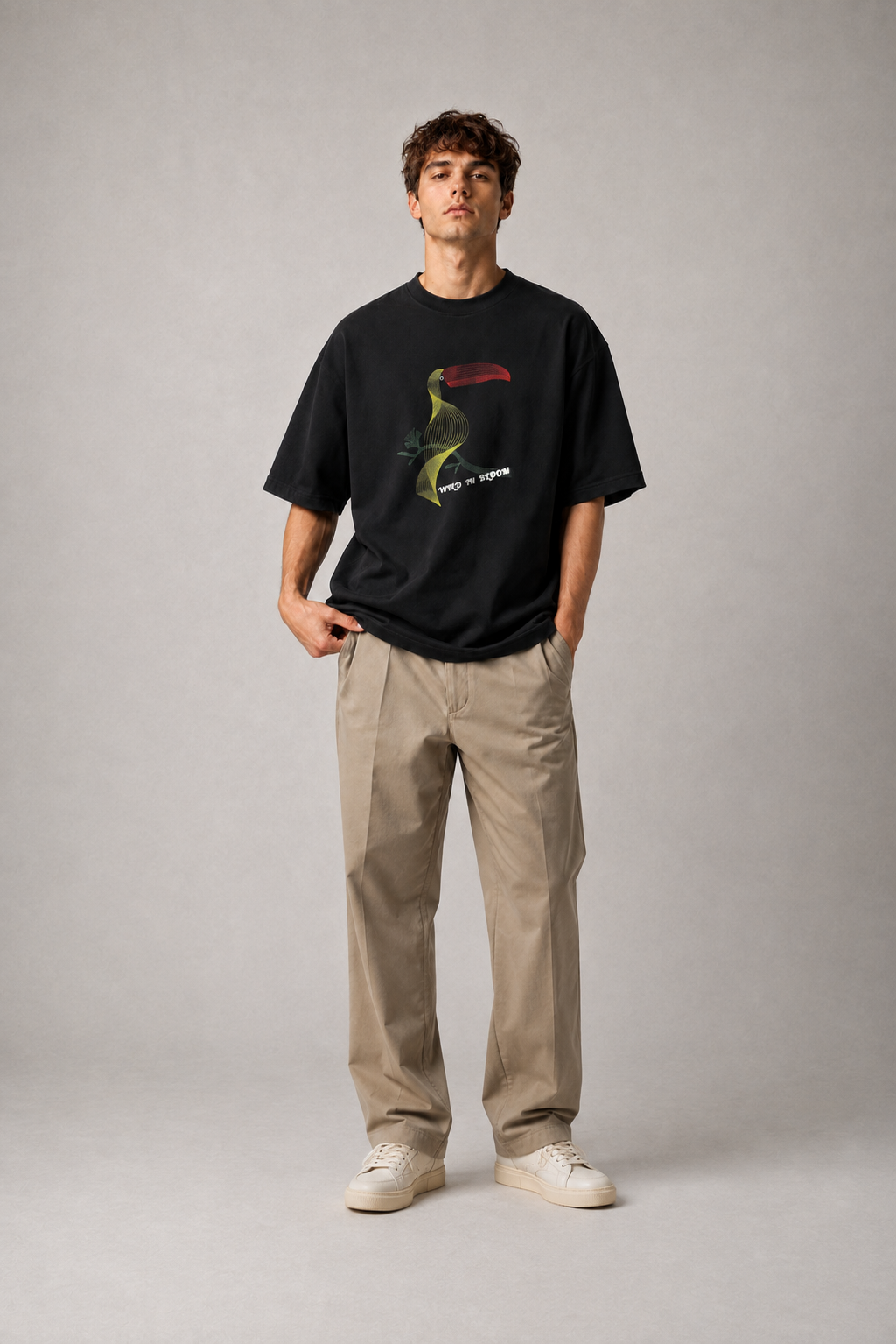 Toucan Bloom Embroidered Oversized T-Shirt