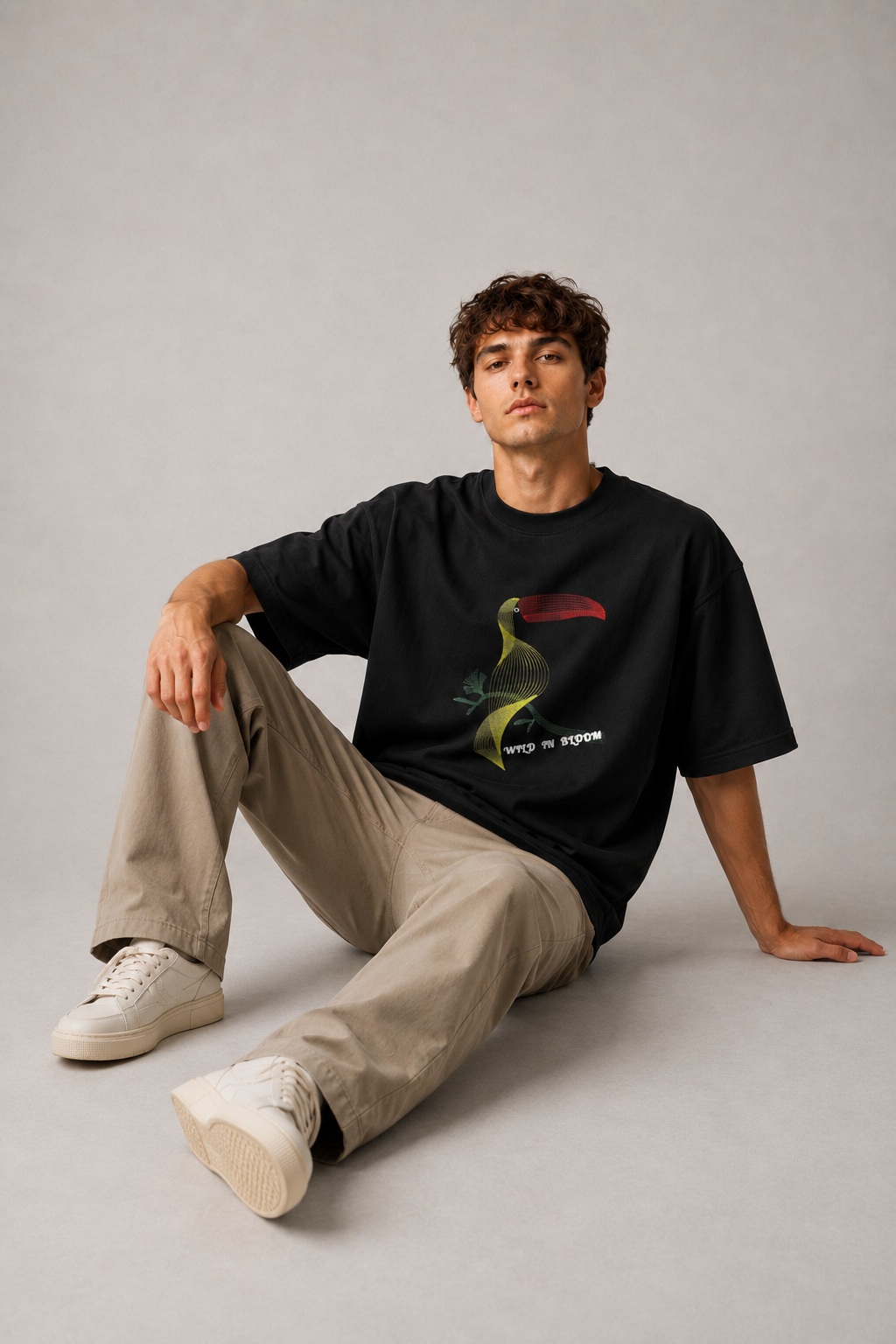 Toucan Bloom Embroidered Oversized T-Shirt