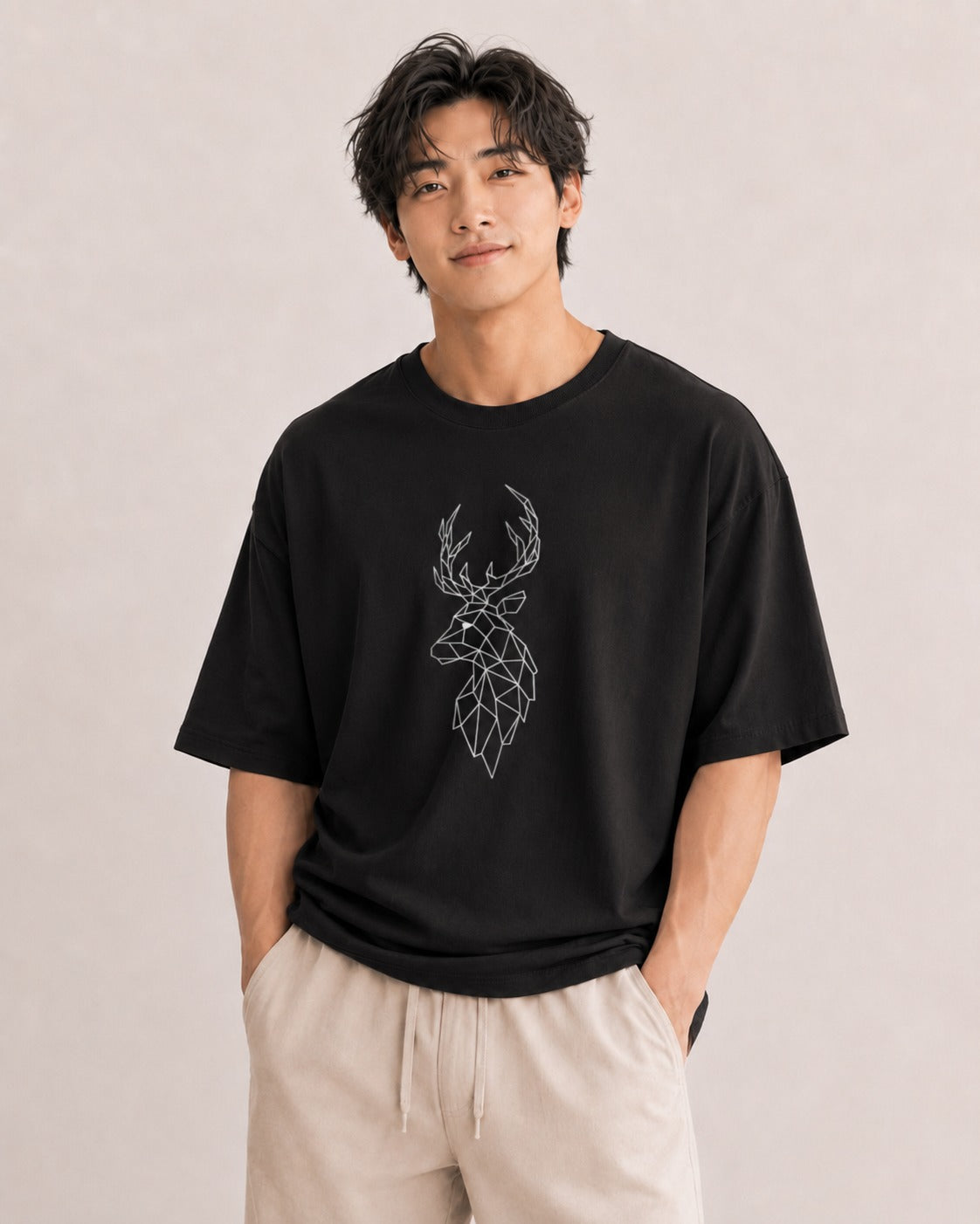 Geometric Monarch Embroidered Oversized T-Shirt