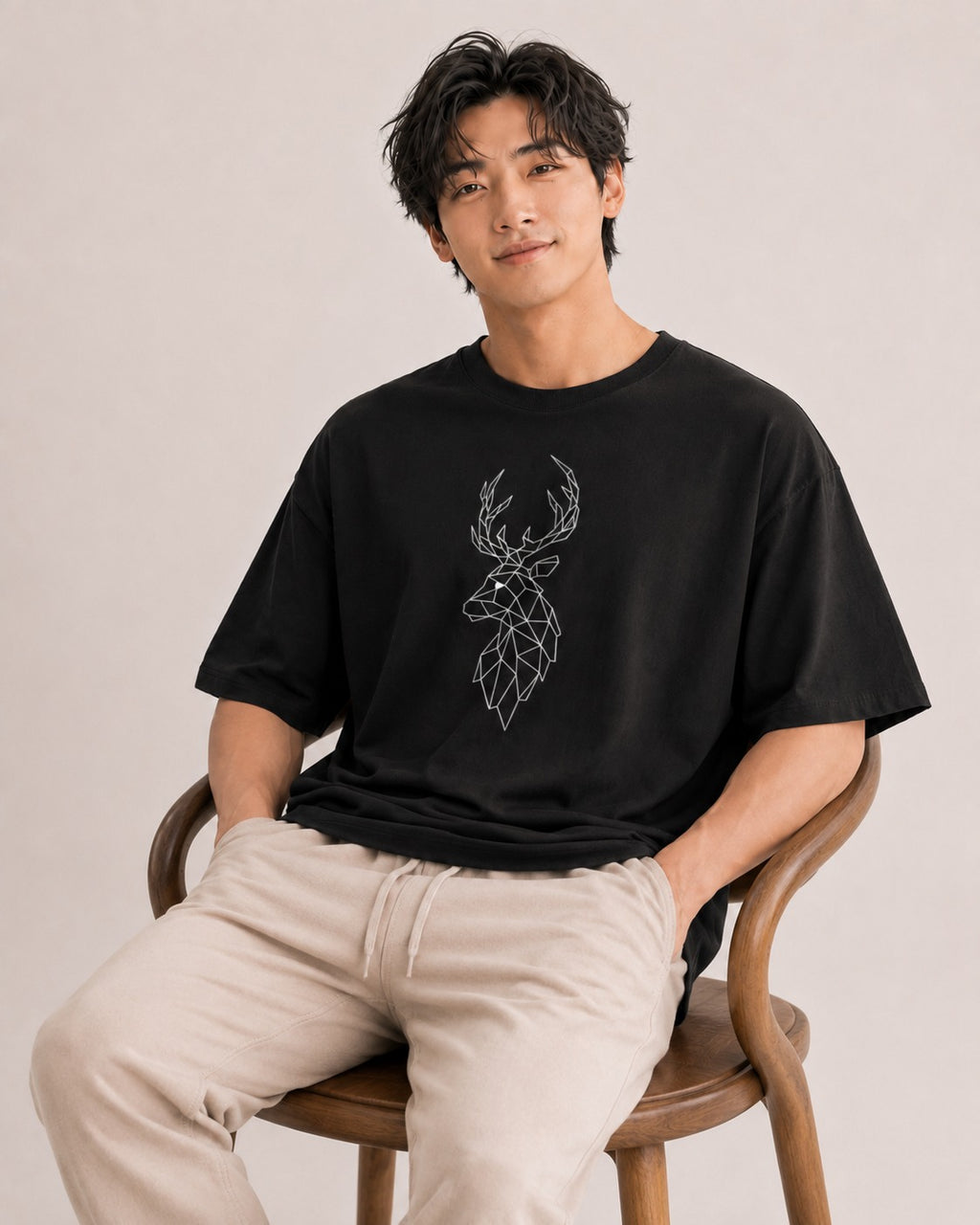 Geometric Monarch Embroidered Oversized T-Shirt