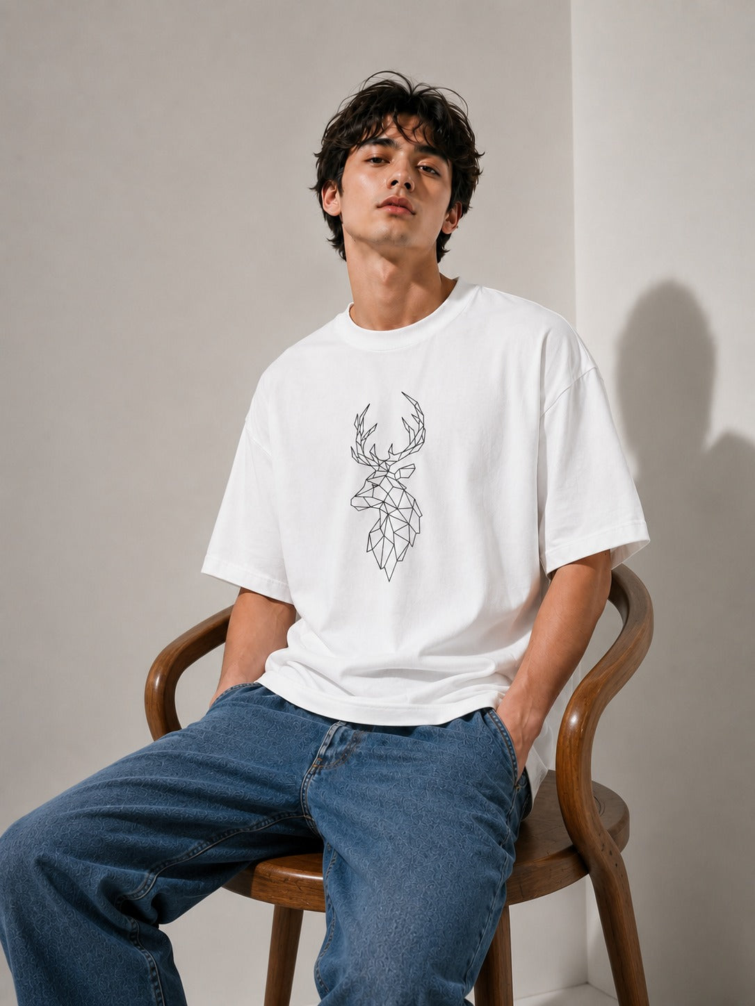 Geometric Monarch Embroidered Oversized T-Shirt