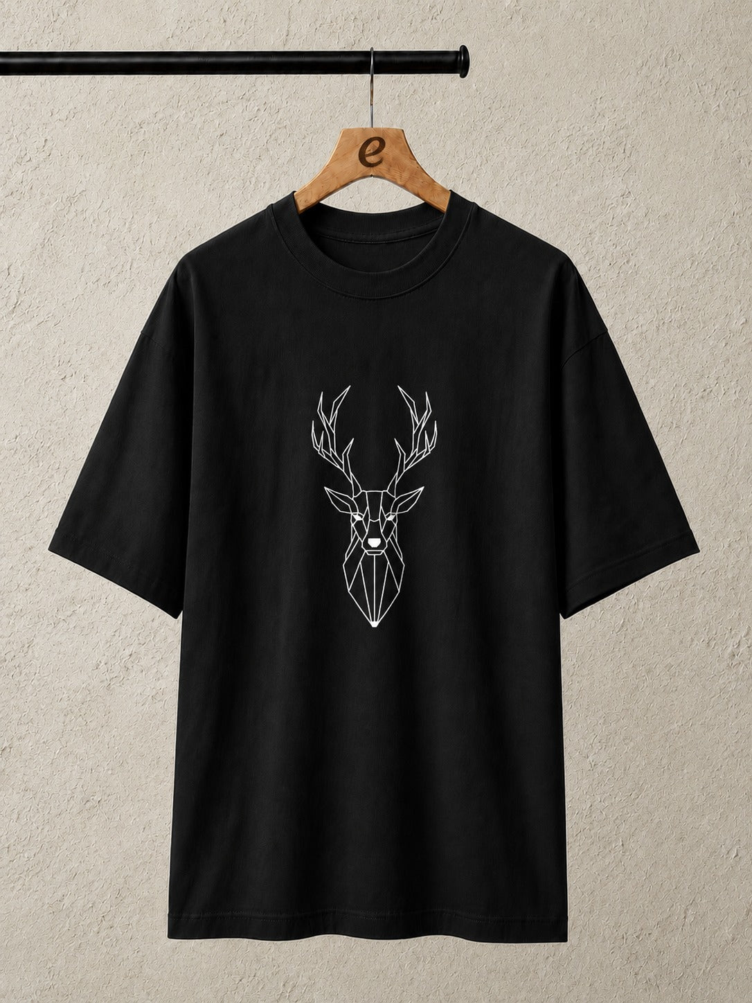 Geometric Stag Embroidered Oversized T-Shirt