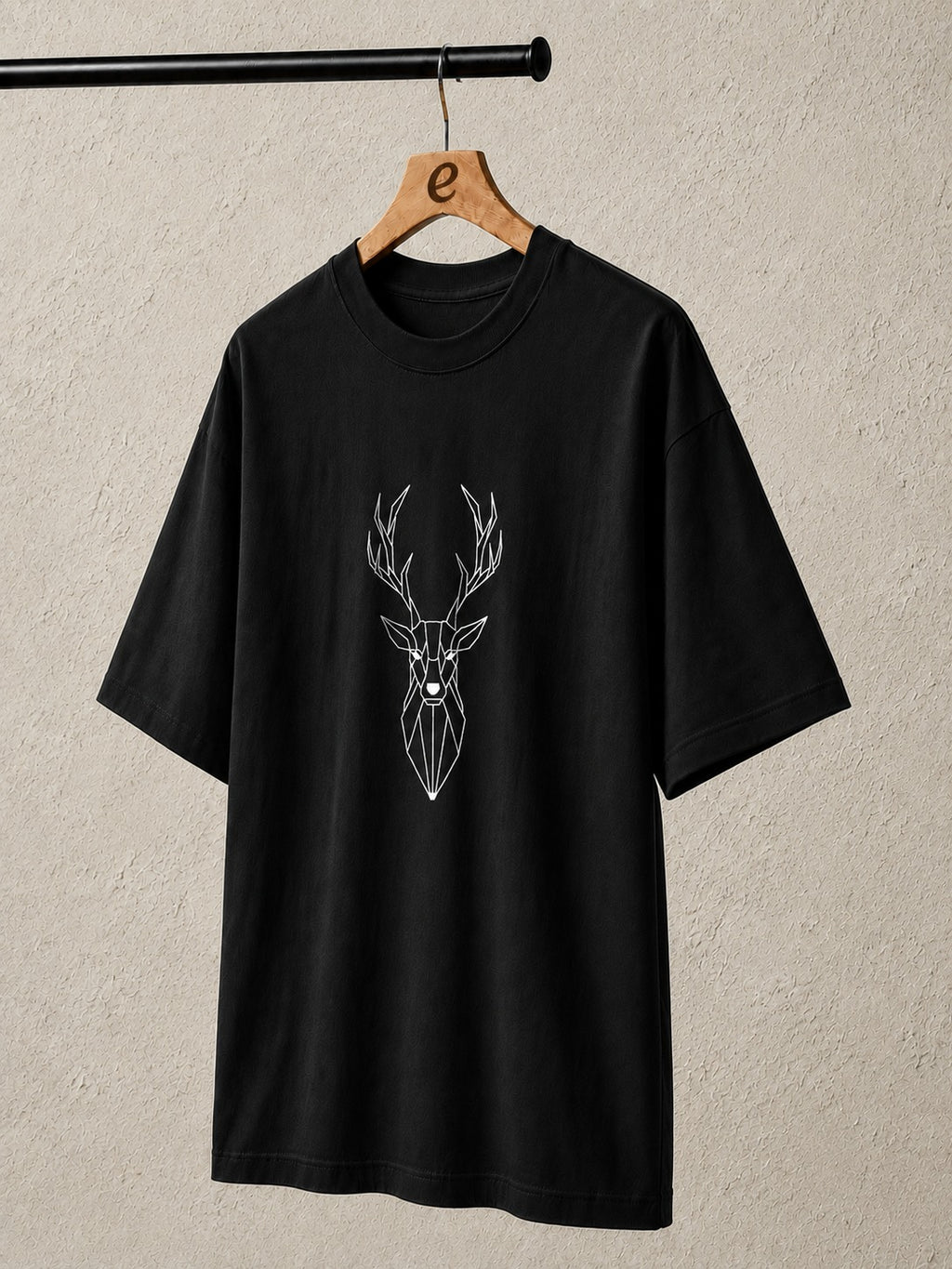 Geometric Stag Embroidered Oversized T-Shirt