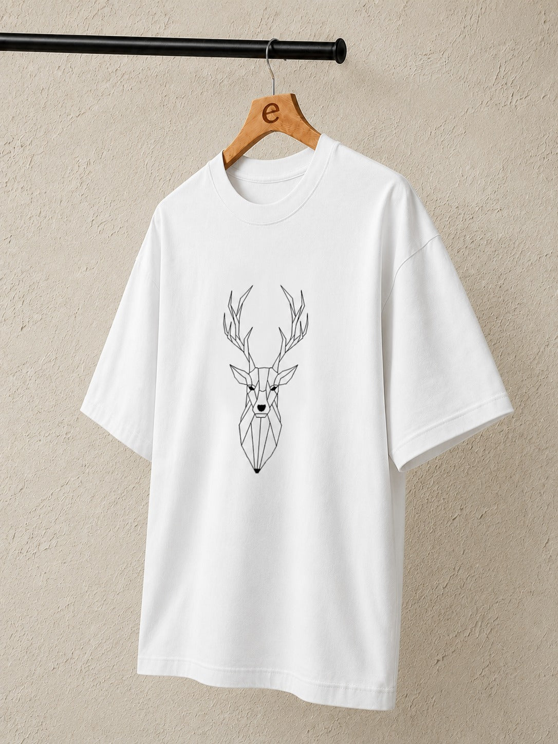 Geometric Stag Embroidered Oversized T-Shirt