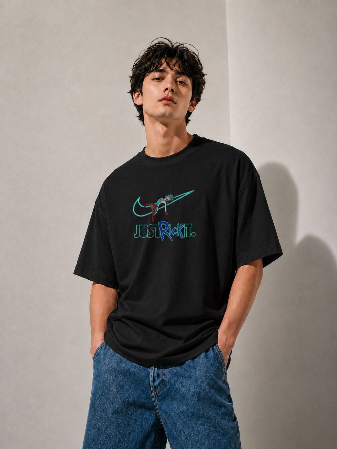 Just Rick It Embroidered Oversized T-Shirt
