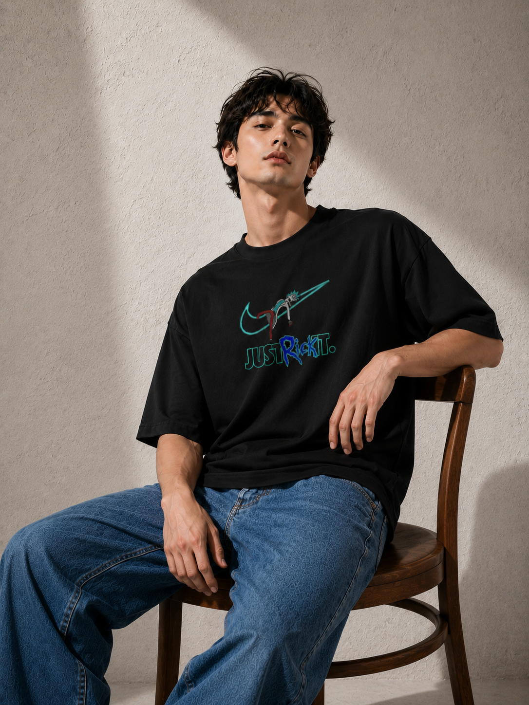 Just Rick It Embroidered Oversized T-Shirt
