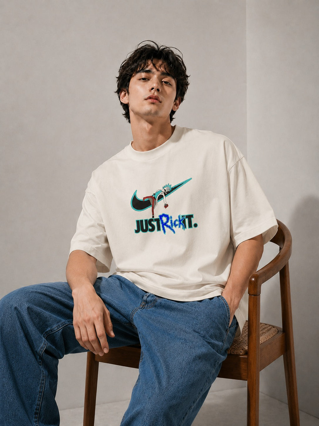 Just Rick It Embroidered Oversized T-Shirt