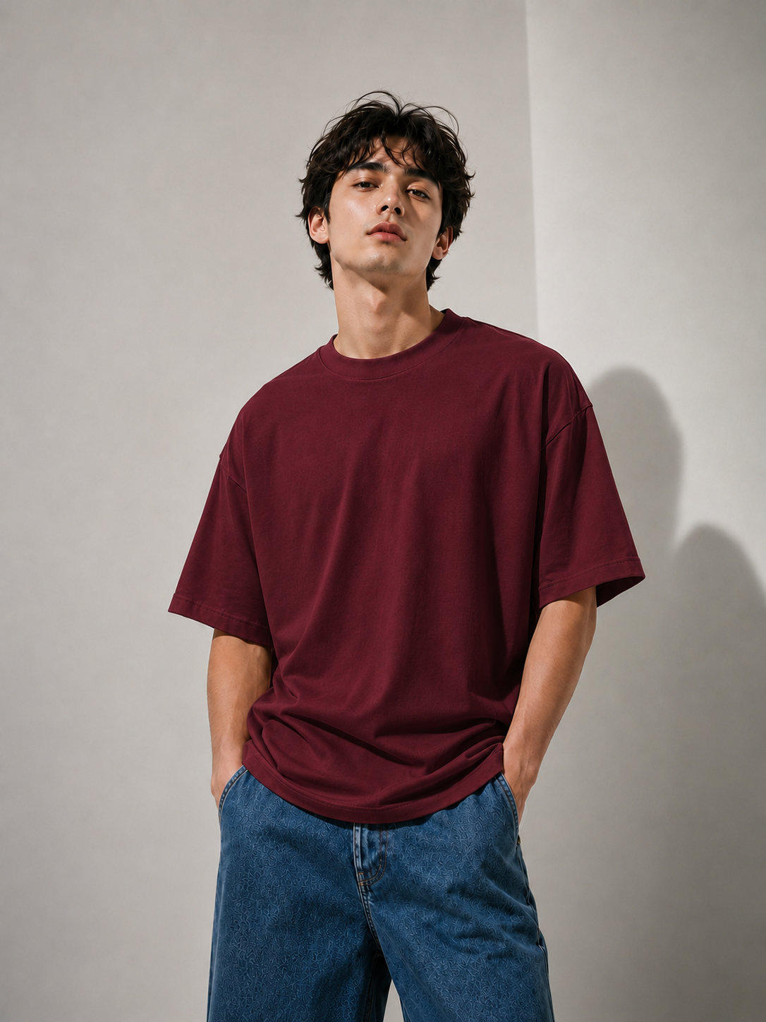 EVERYCLOTHING Signature Maroon Oversized T-Shirt