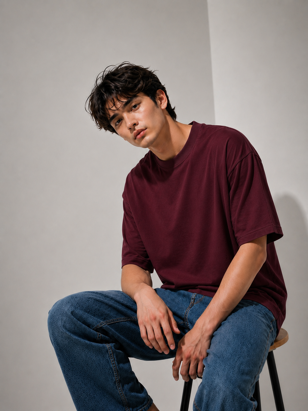 EVERYCLOTHING Signature Maroon Oversized T-Shirt