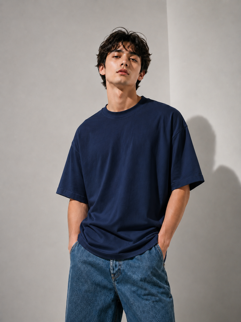 EVERYCLOTHING Signature Navy Blue Oversized T-Shirt