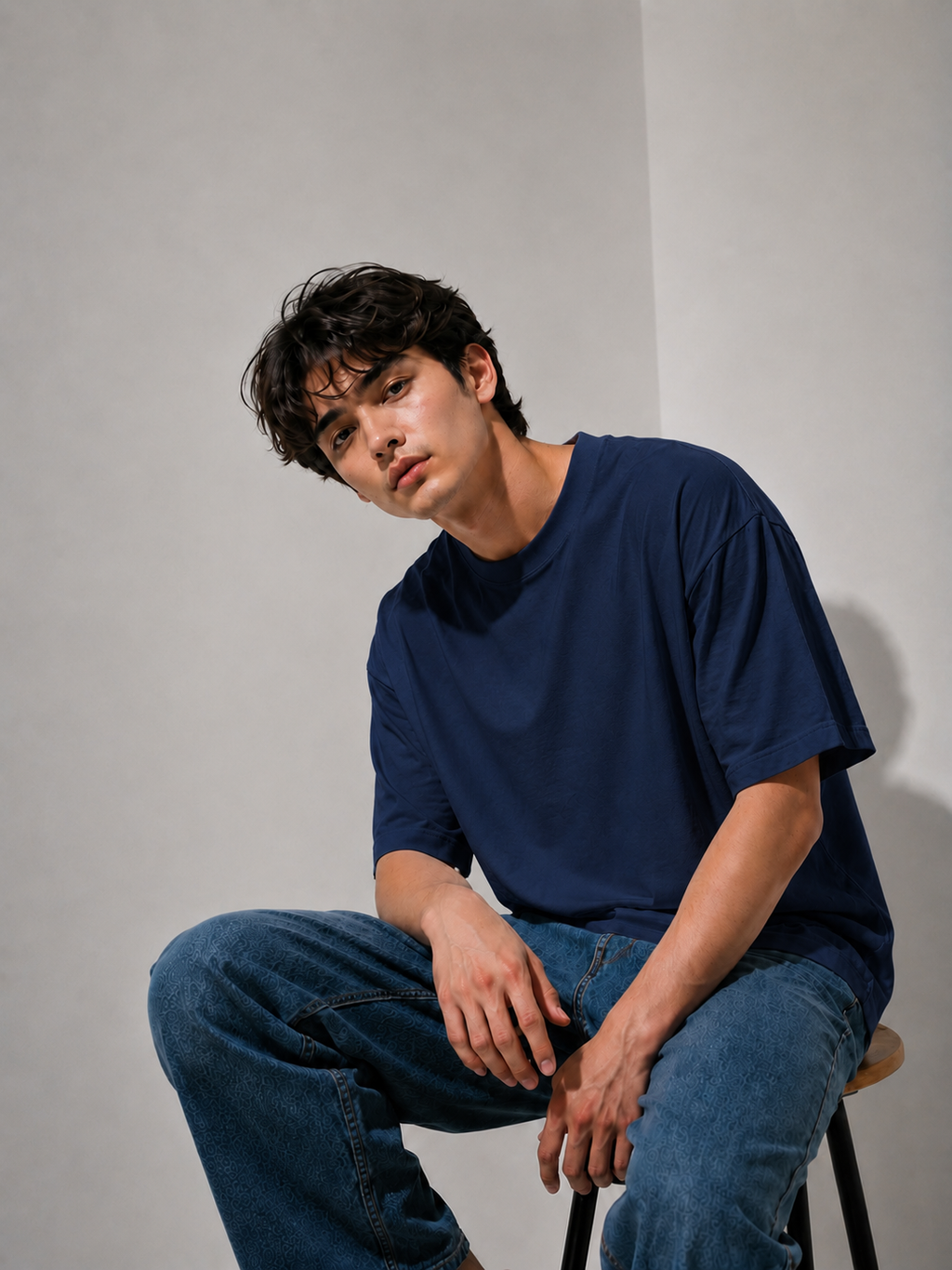 EVERYCLOTHING Signature Navy Blue Oversized T-Shirt