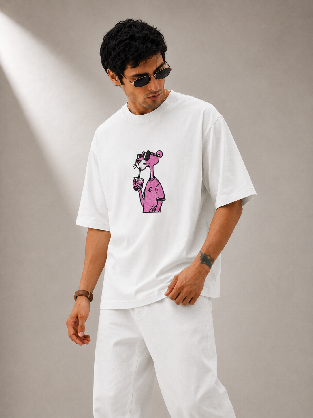 Cool Panther Embroidered Oversized T-Shirt