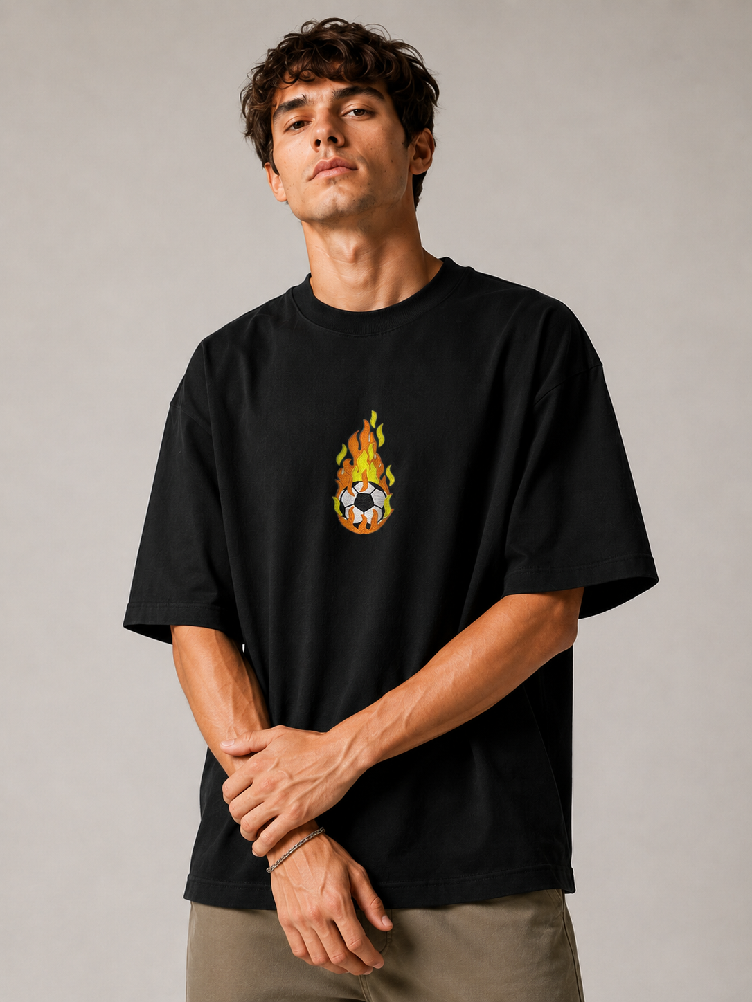 Inferno Kick Embroidered Oversized T-Shirt