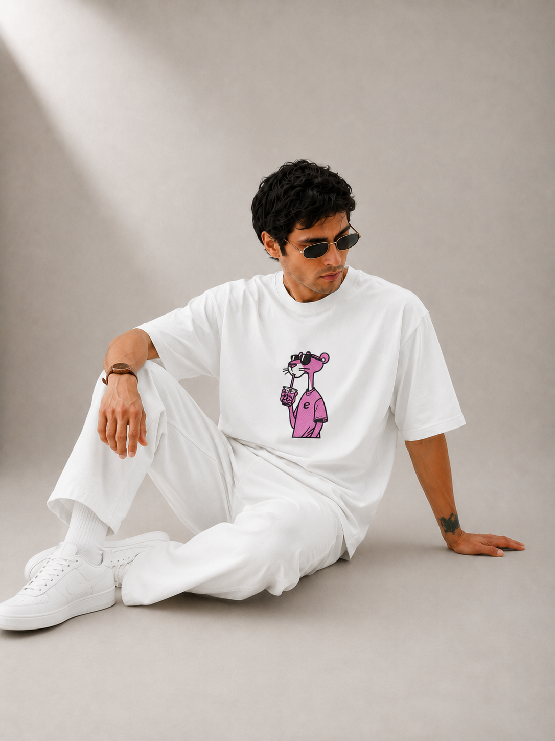 Cool Panther Embroidered Oversized T-Shirt