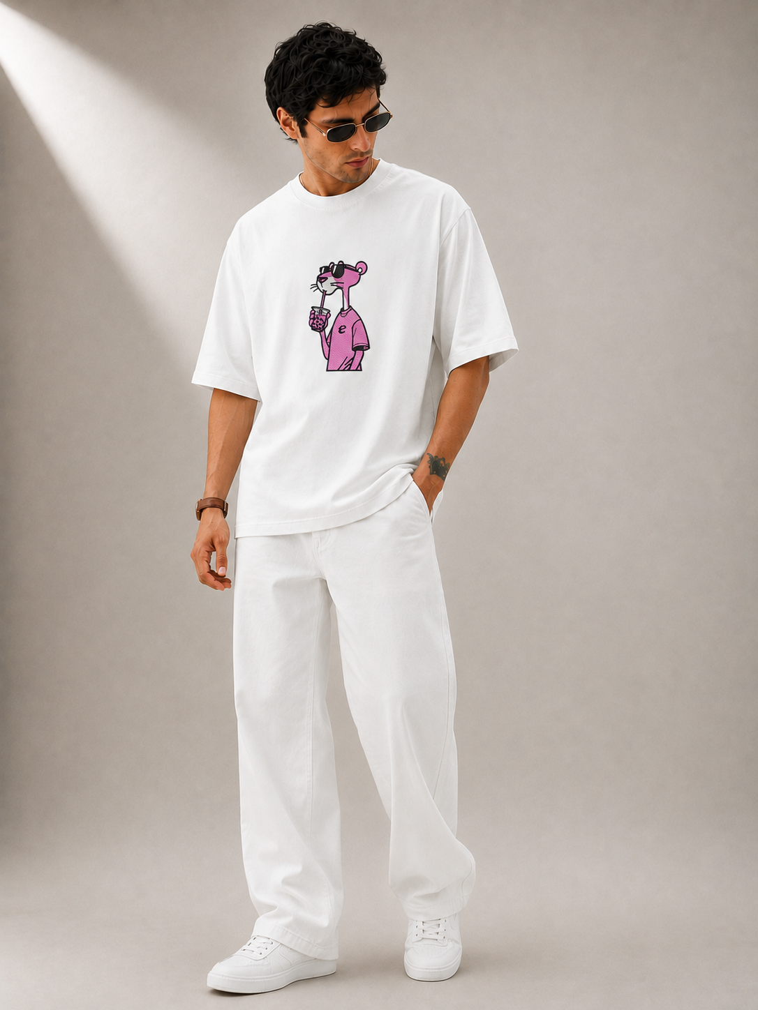 Cool Panther Embroidered Oversized T-Shirt