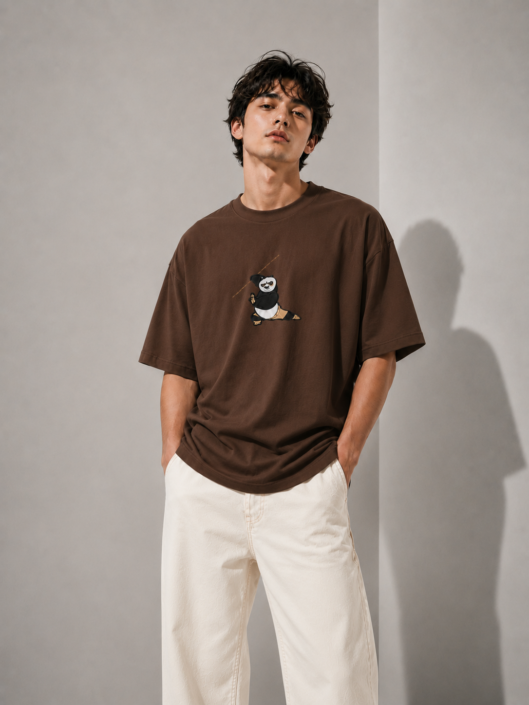 Panda Strike Embroidered Oversized T-Shirt