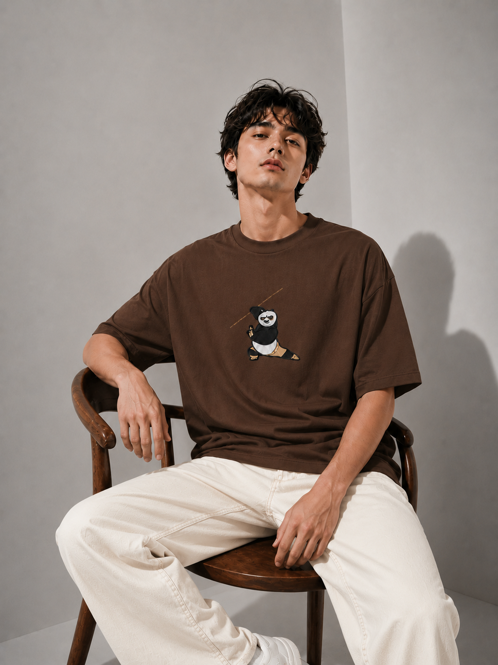 Panda Strike Embroidered Oversized T-Shirt
