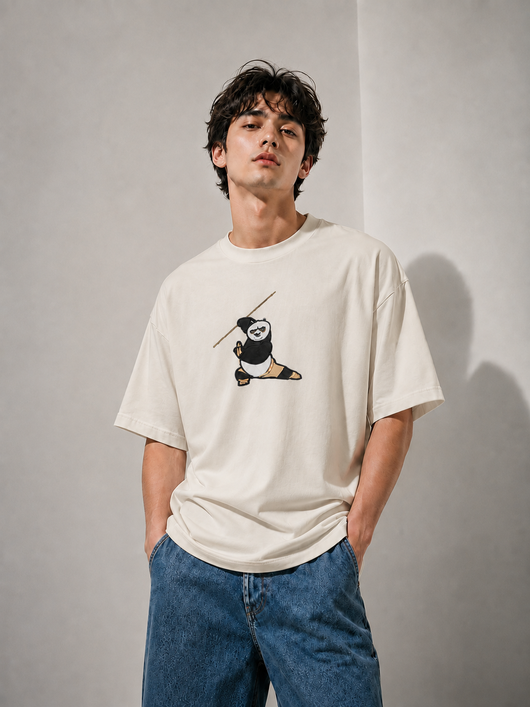 Panda Strike Embroidered Oversized T-Shirt