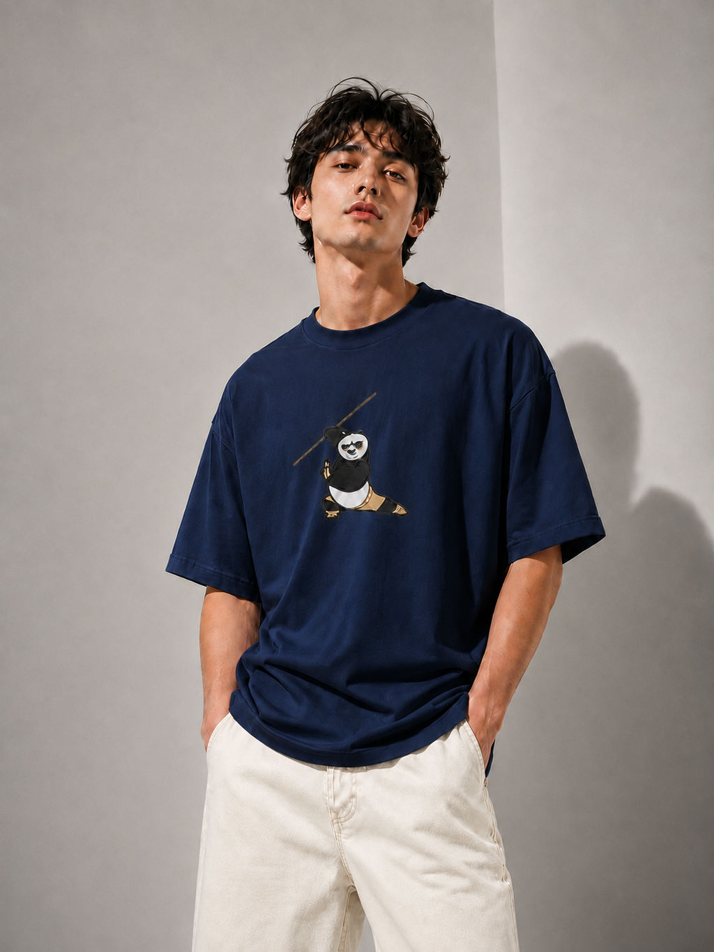 Panda Strike Embroidered Oversized T-Shirt