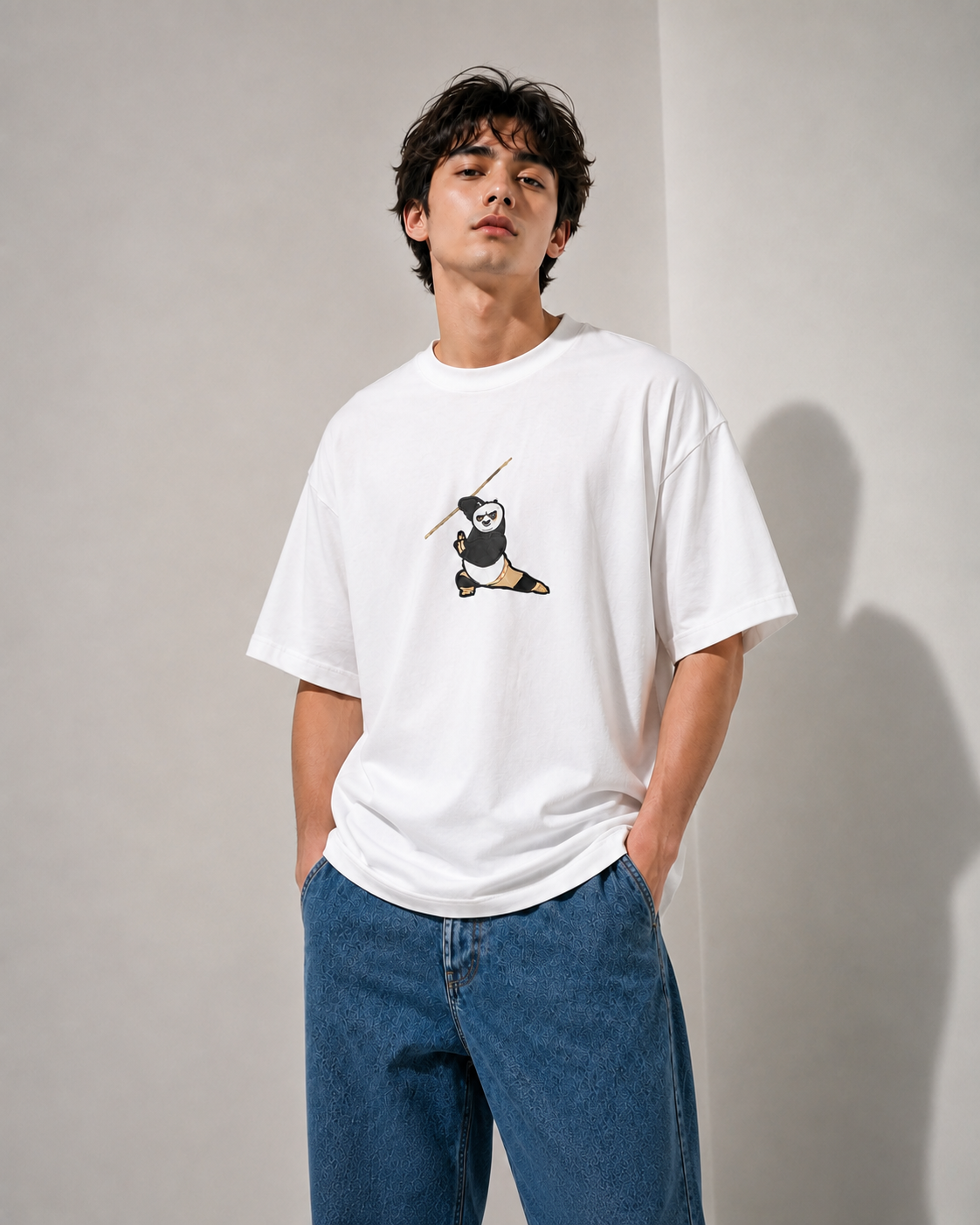 Panda Strike Embroidered Oversized T-Shirt