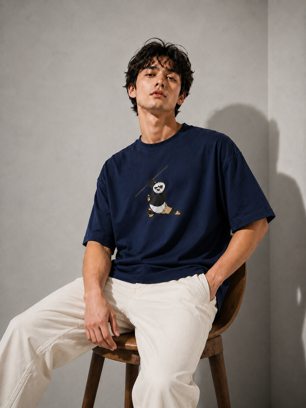 Panda Strike Embroidered Oversized T-Shirt