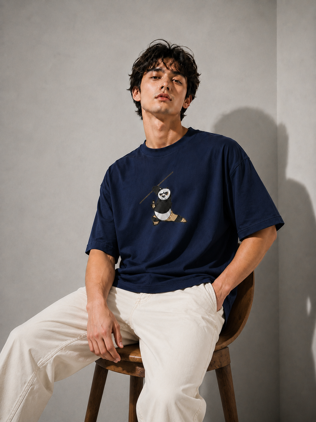 Panda Strike Embroidered Oversized T-Shirt