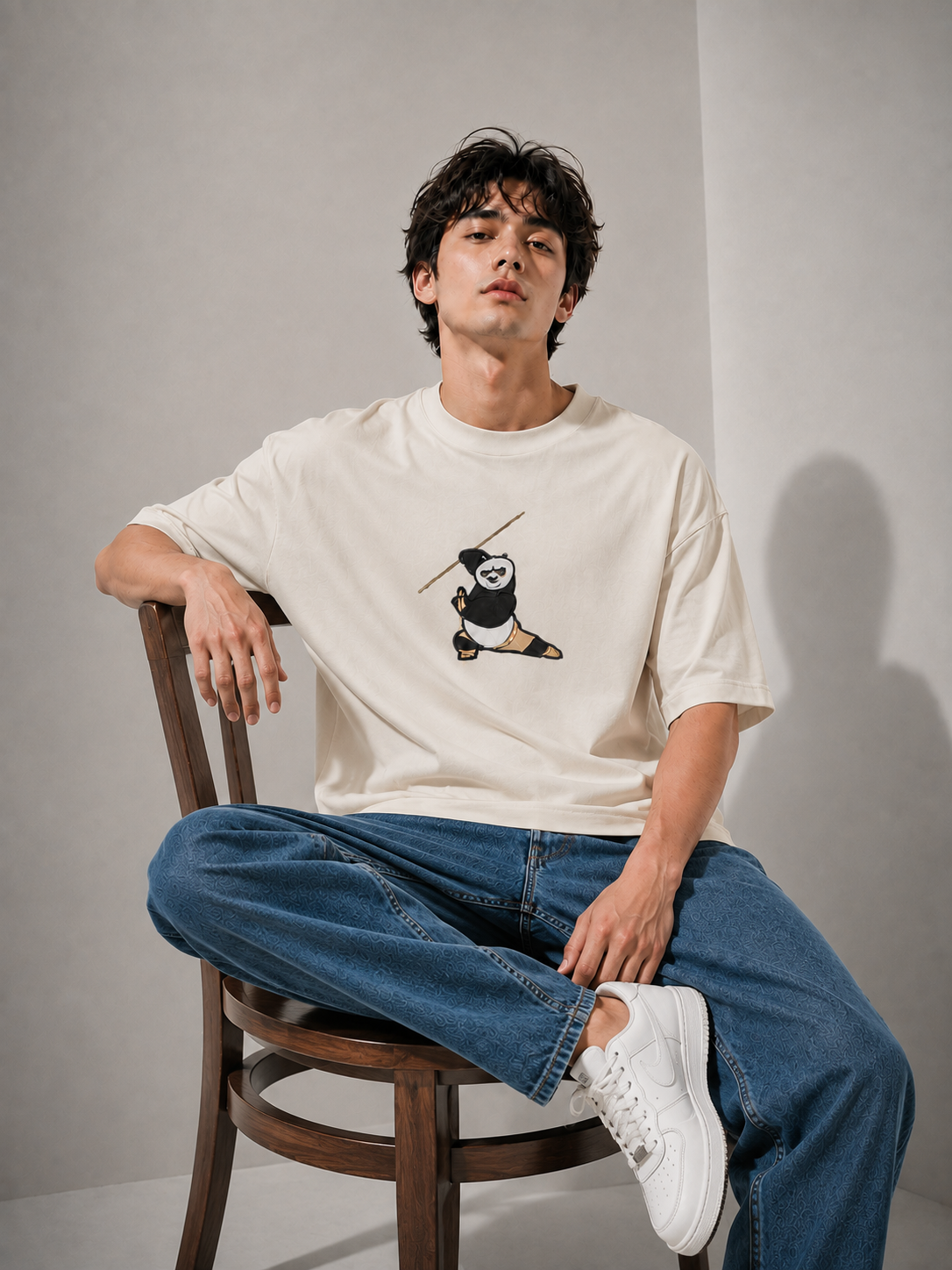 Panda Strike Embroidered Oversized T-Shirt