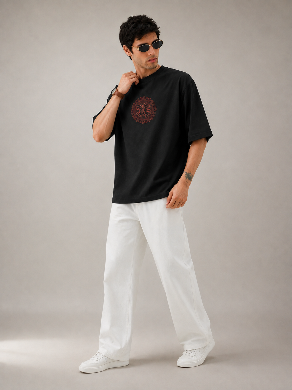 Regal Circle Embroidered Oversized T-Shirt