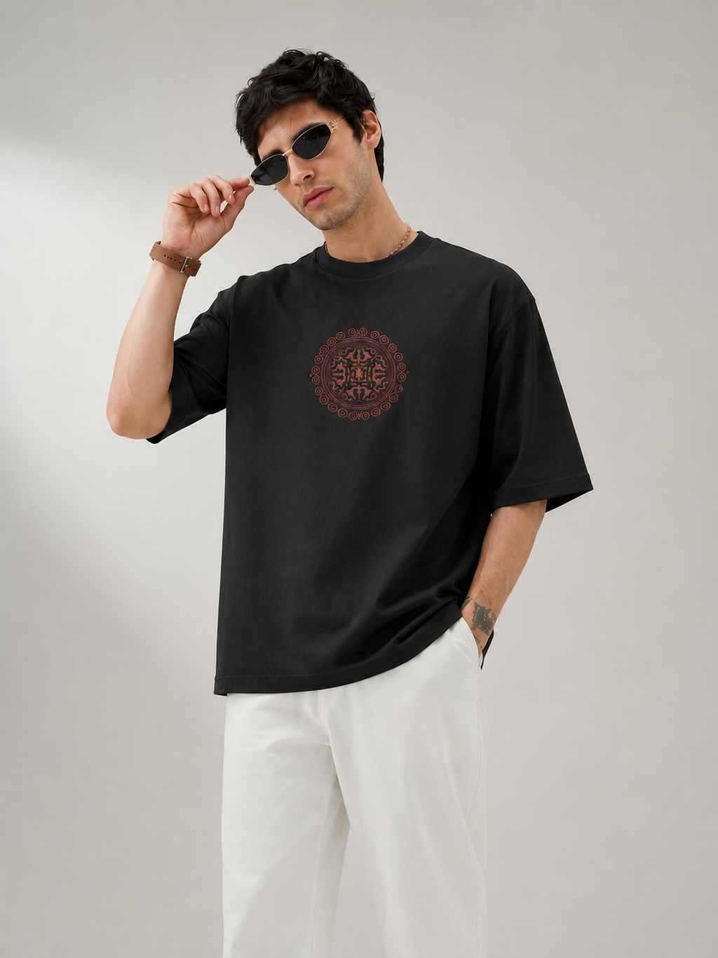 Regal Circle Embroidered Oversized T-Shirt