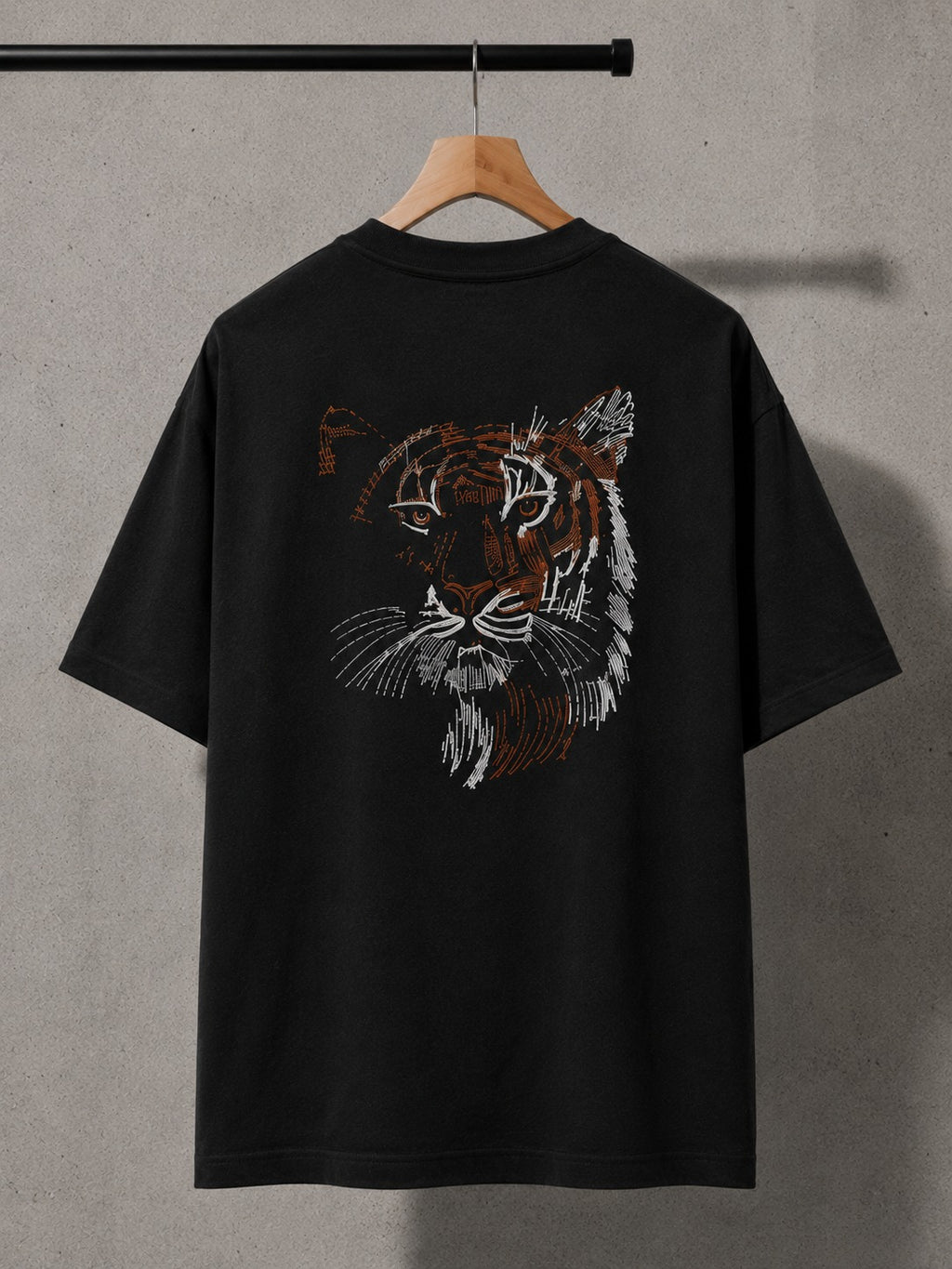 Tiger Face Back Side Embroidered Oversized T-Shirt