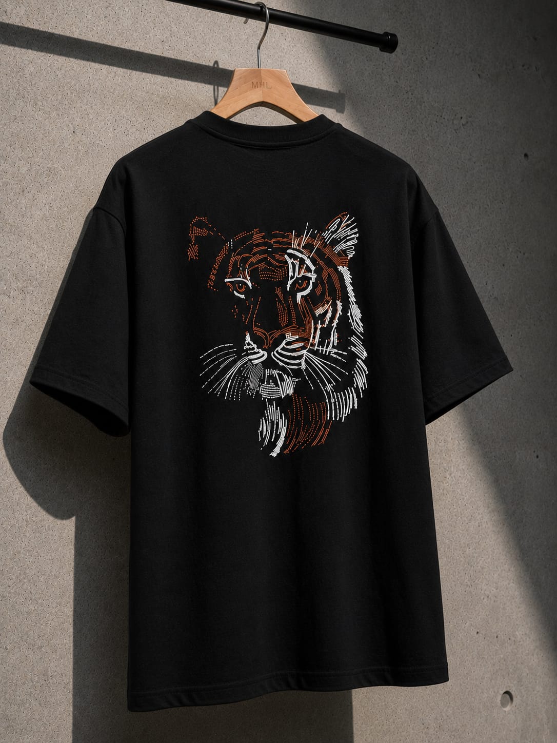 Tiger Face Back Side Embroidered Oversized T-Shirt